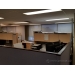 Blue Fabric Panel Office Cubicle Dividers, Dark Wood Trim